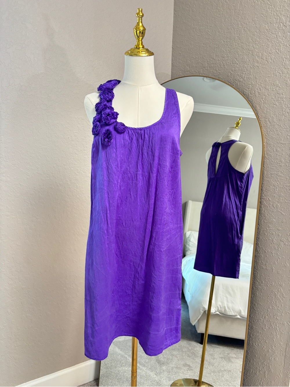 Calypso St. Barth Purple Floral-Accent Midi Dress, S